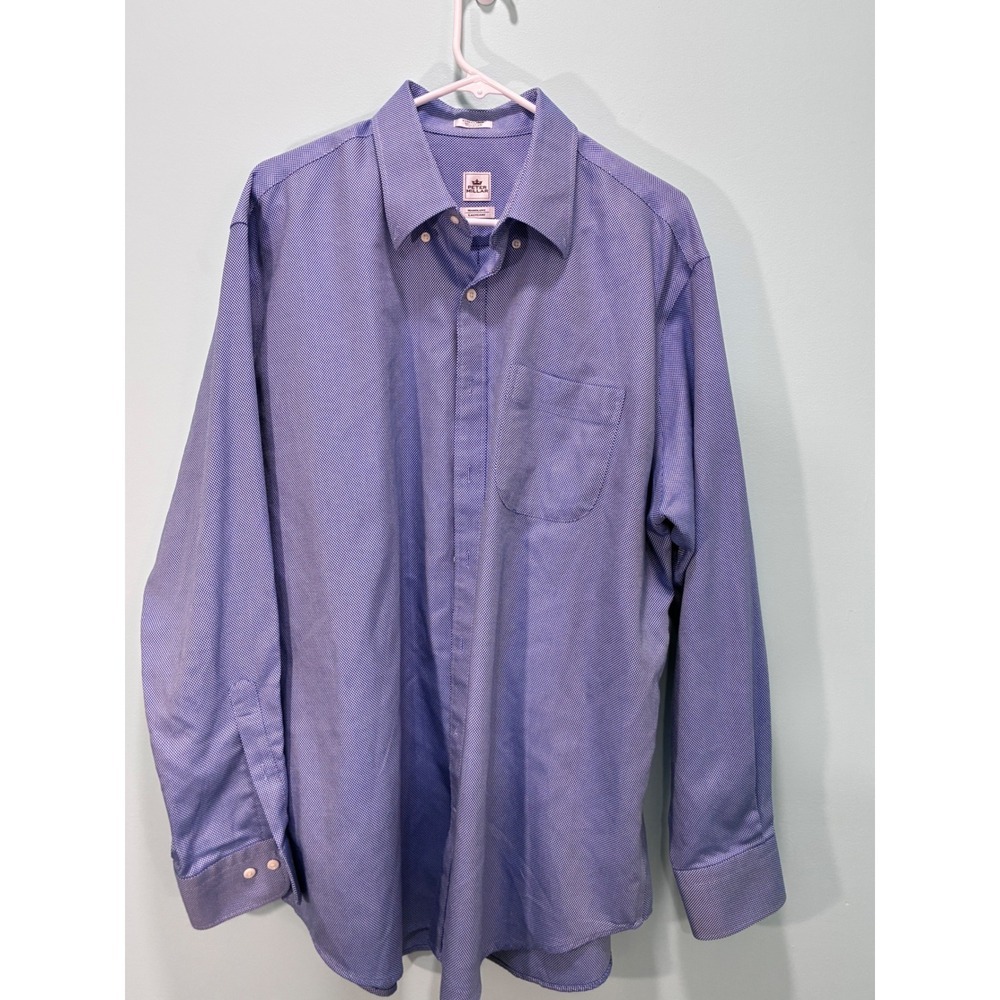Peter Millar Nanoluxe Blue Micro Check Button Down Shirt Mens XL